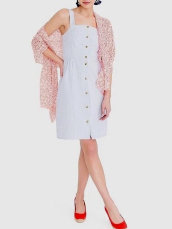 J. Crew Factory Dresses & Skirts - J. CREW Seersucker Button Front Striped Cotton Summer Jumper Dress Size 6